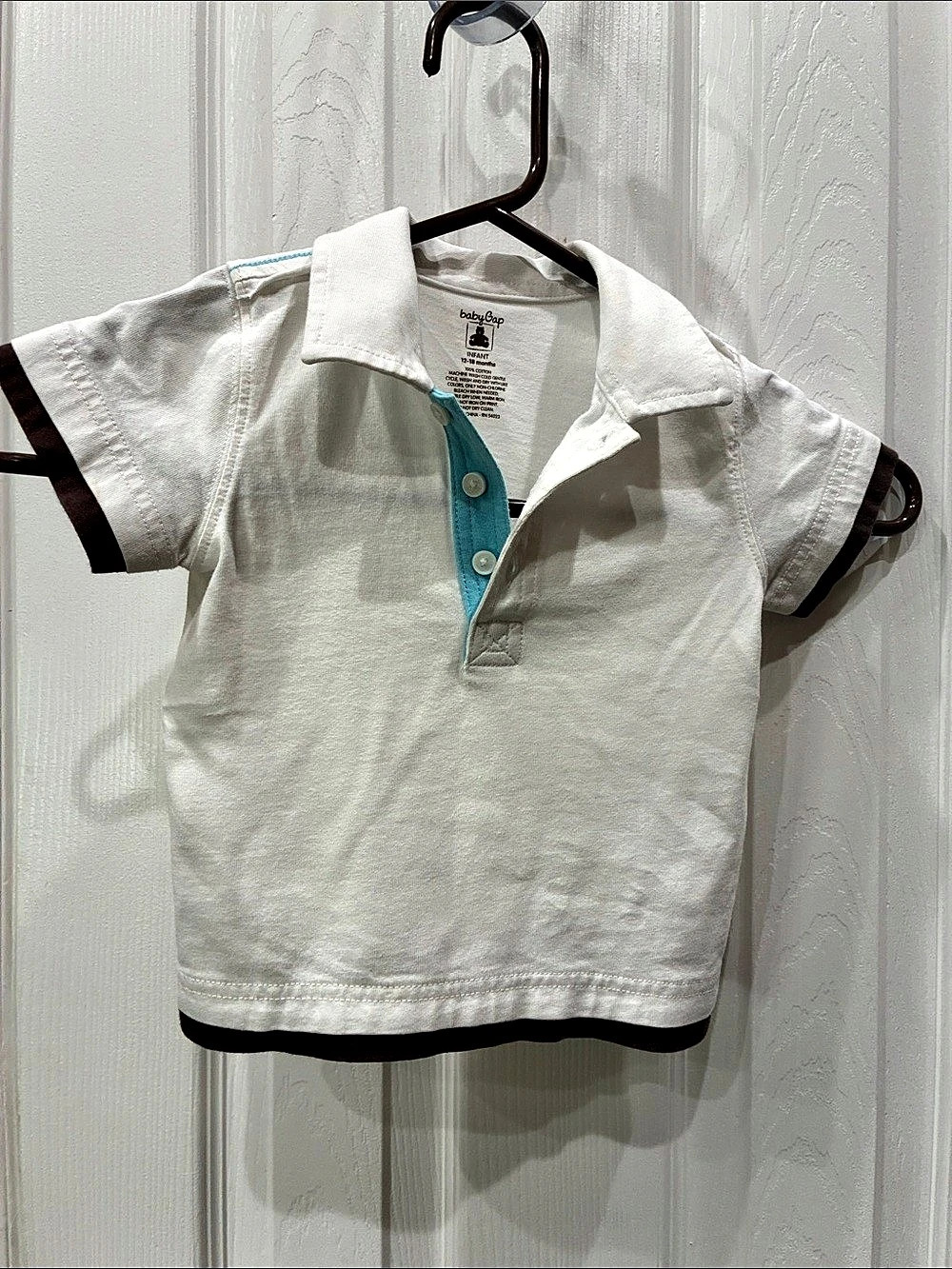 babyGap Baby Polo Shirt White Brown Baby 12-18 Months Like New